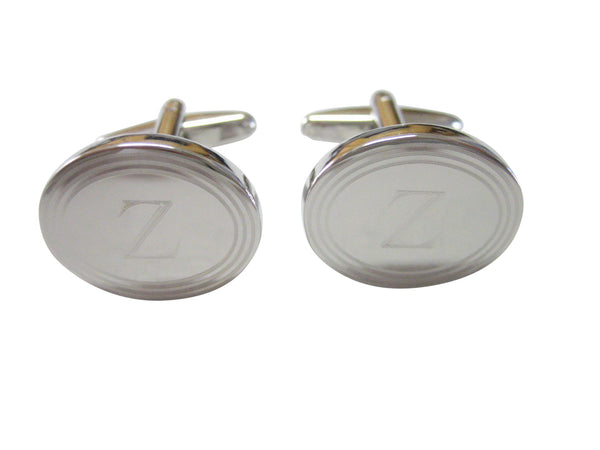 Silver Toned Etched Oval Letter Z Monogram Cufflinks