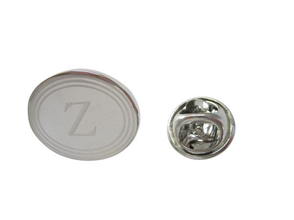 Silver Toned Etched Oval Letter Z Monogram Lapel Pin