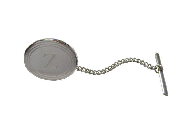 Silver Toned Etched Oval Letter Z Monogram Tie Tack