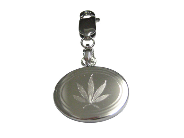 Silver Toned Etched Oval Marijuana Weed Leaf Pendant Zipper Pull Charm