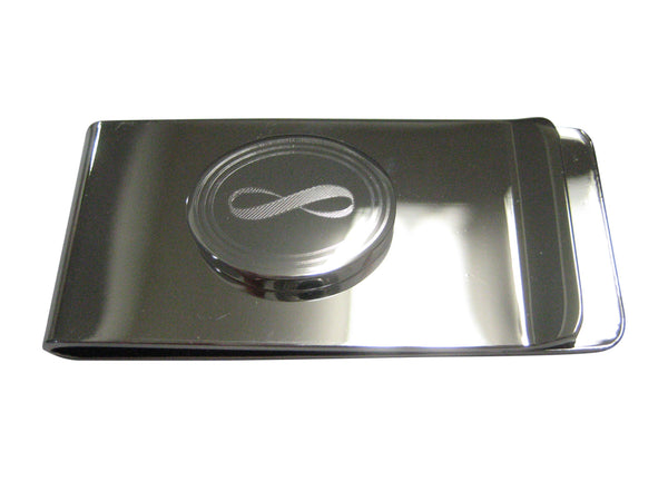Silver Toned Etched Oval Mathematical Infinity Google Googol Symbol Money Clip