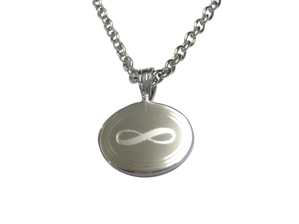 Silver Toned Etched Oval Mathematical Infinity Google Googol Symbol Pendant Necklace