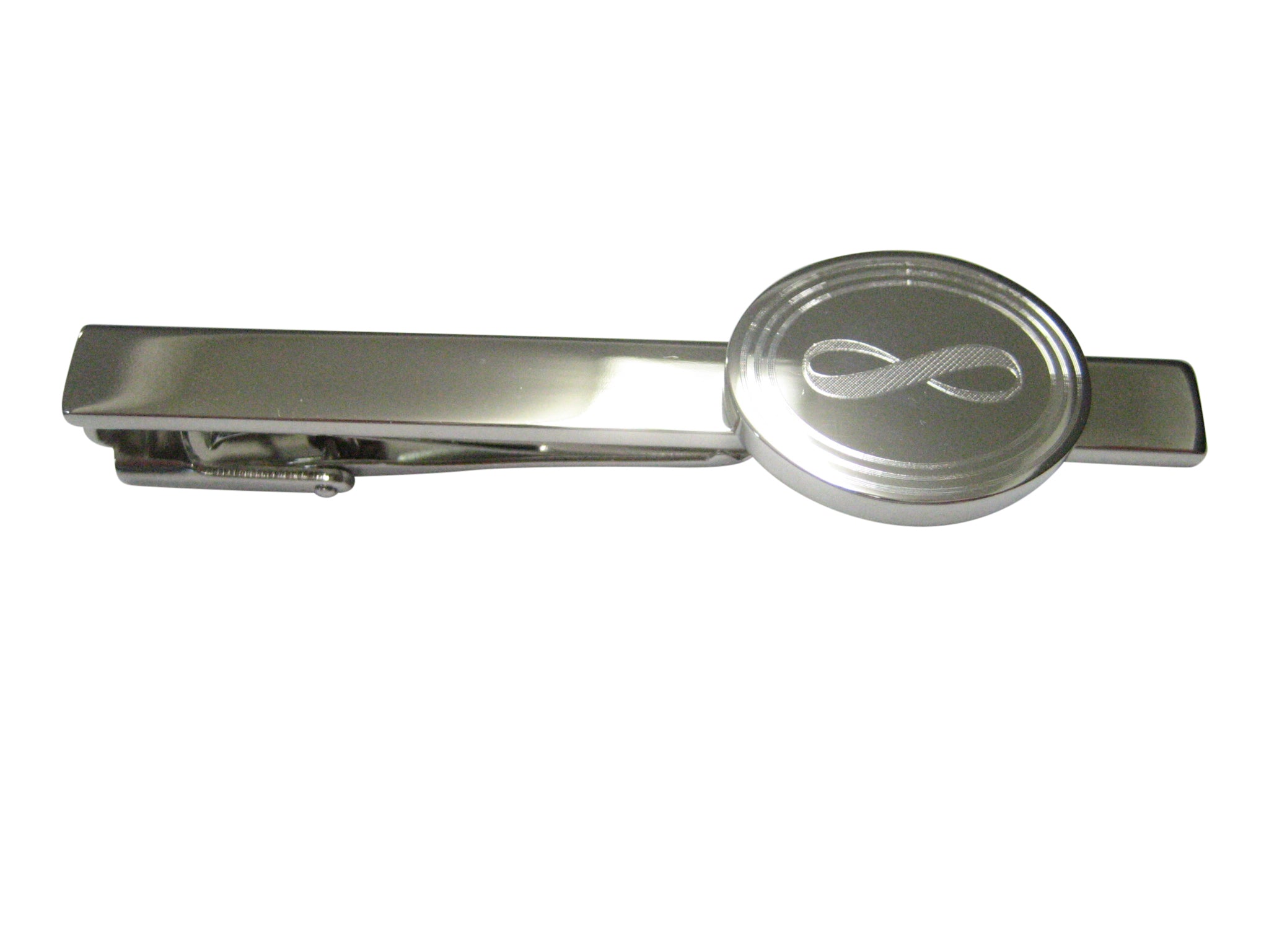 Silver Toned Etched Oval Mathematical Infinity Google Googol Symbol Tie Clip