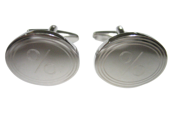Silver Toned Etched Oval Mathematical Percent Sign Cufflinks