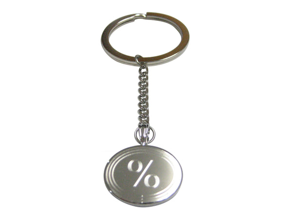 Silver Toned Etched Oval Mathematical Percent Sign Pendant Keychain