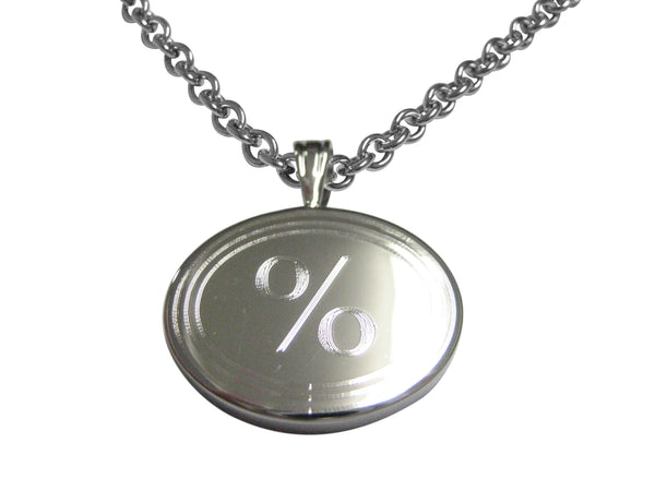 Silver Toned Etched Oval Mathematical Percent Sign Pendant Necklace