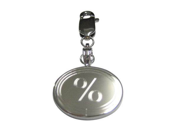 Silver Toned Etched Oval Mathematical Percent Sign Pendant Zipper Pull Charm