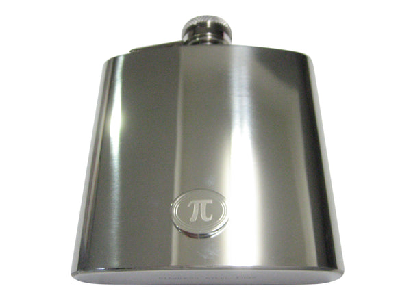 Silver Toned Etched Oval Mathematical Pi Symbol 6oz Flask