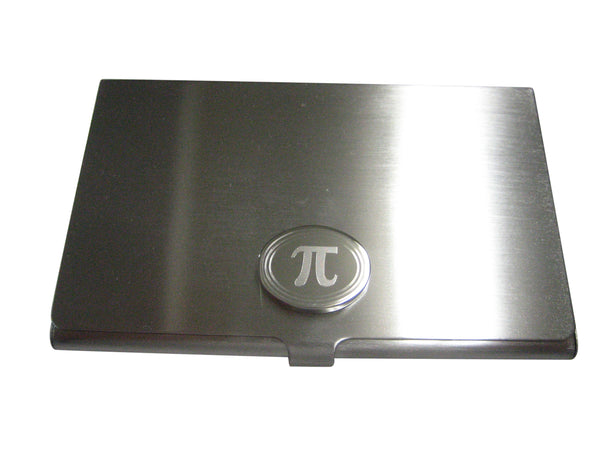 Silver Toned Etched Oval Mathematical Pi Symbol Business Card Holder