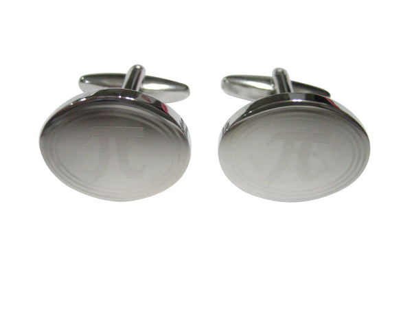 Silver Toned Etched Oval Mathematical Pi Symbol Cufflinks