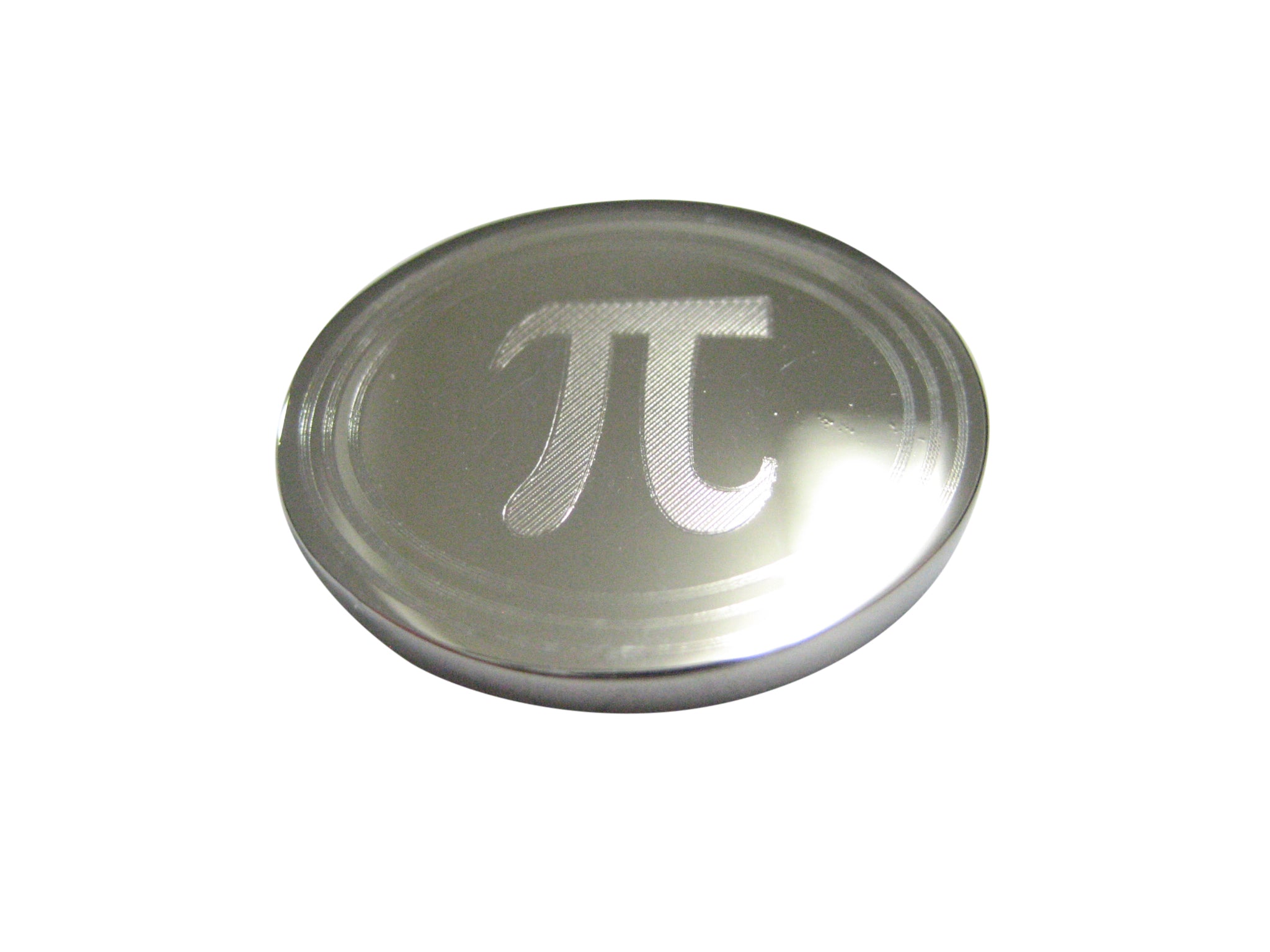 Silver Toned Etched Oval Mathematical Pi Symbol Magnet