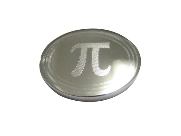 Silver Toned Etched Oval Mathematical Pi Symbol Magnet