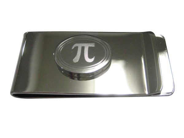 Silver Toned Etched Oval Mathematical Pi Symbol Money Clip