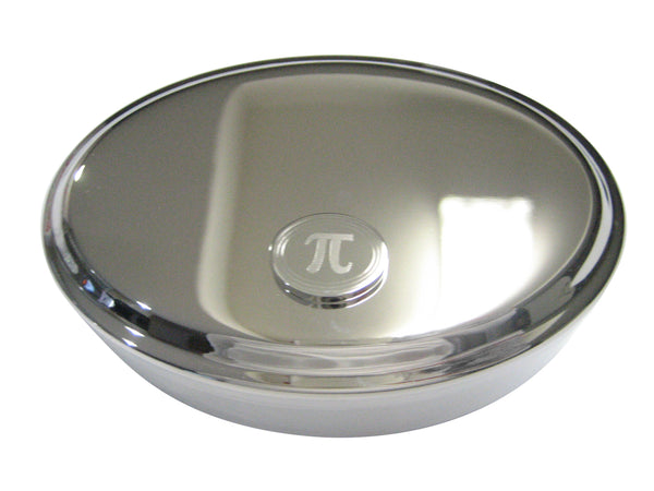 Silver Toned Etched Oval Mathematical Pi Symbol Oval Trinket Jewelry Box