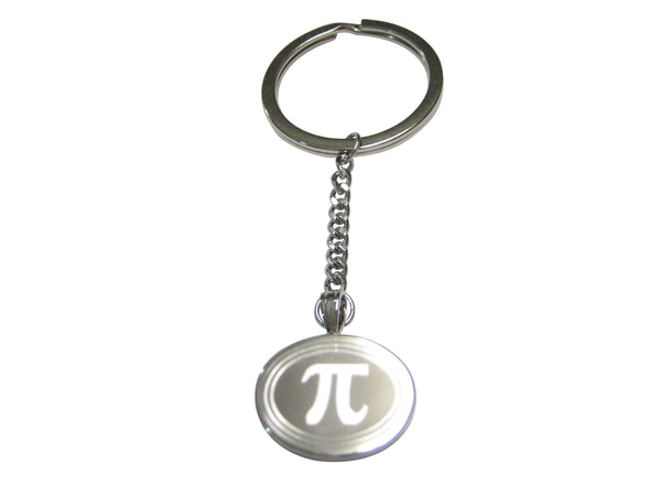 Silver Toned Etched Oval Mathematical Pi Symbol Pendant Keychain