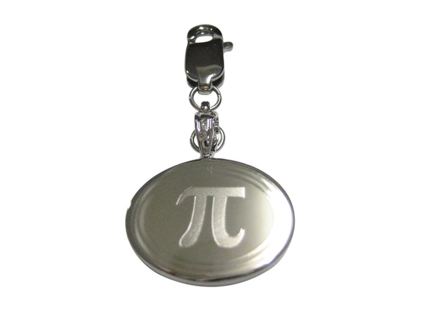 Silver Toned Etched Oval Mathematical Pi Symbol Pendant Zipper Pull Charm