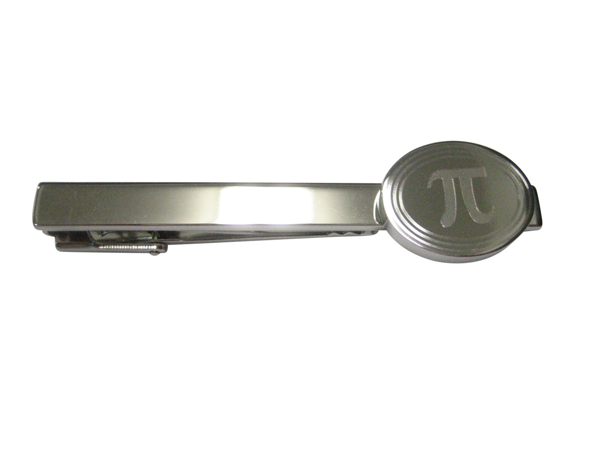 Silver Toned Etched Oval Mathematical Pi Symbol Tie Clip