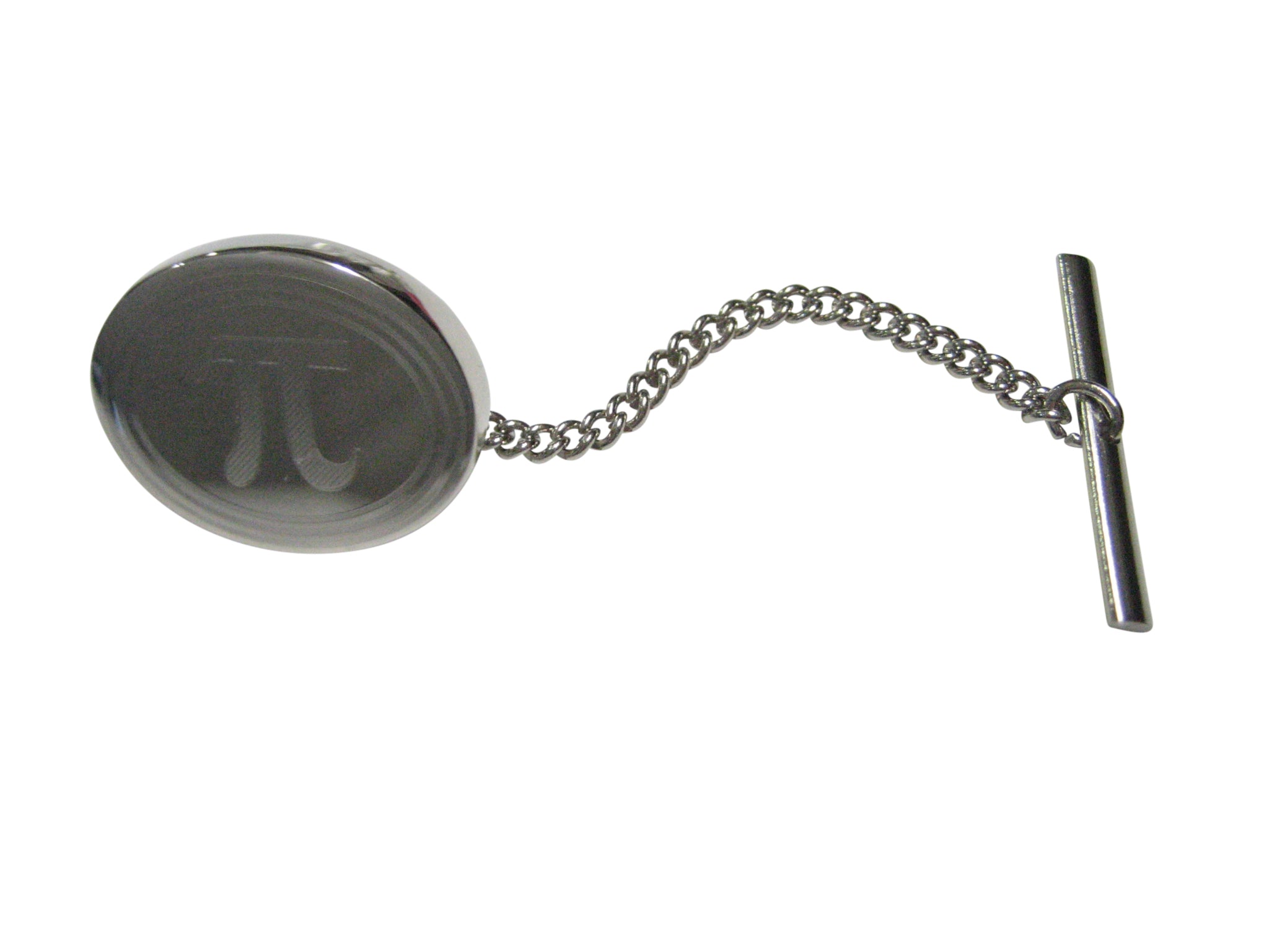 Silver Toned Etched Oval Mathematical Pi Symbol Tie Tack
