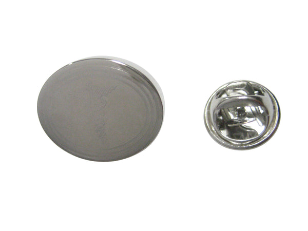 Silver Toned Etched Oval Medical Caduceus Symbol Lapel Pin