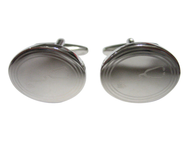 Silver Toned Etched Oval Medical Stethoscope Cufflinks