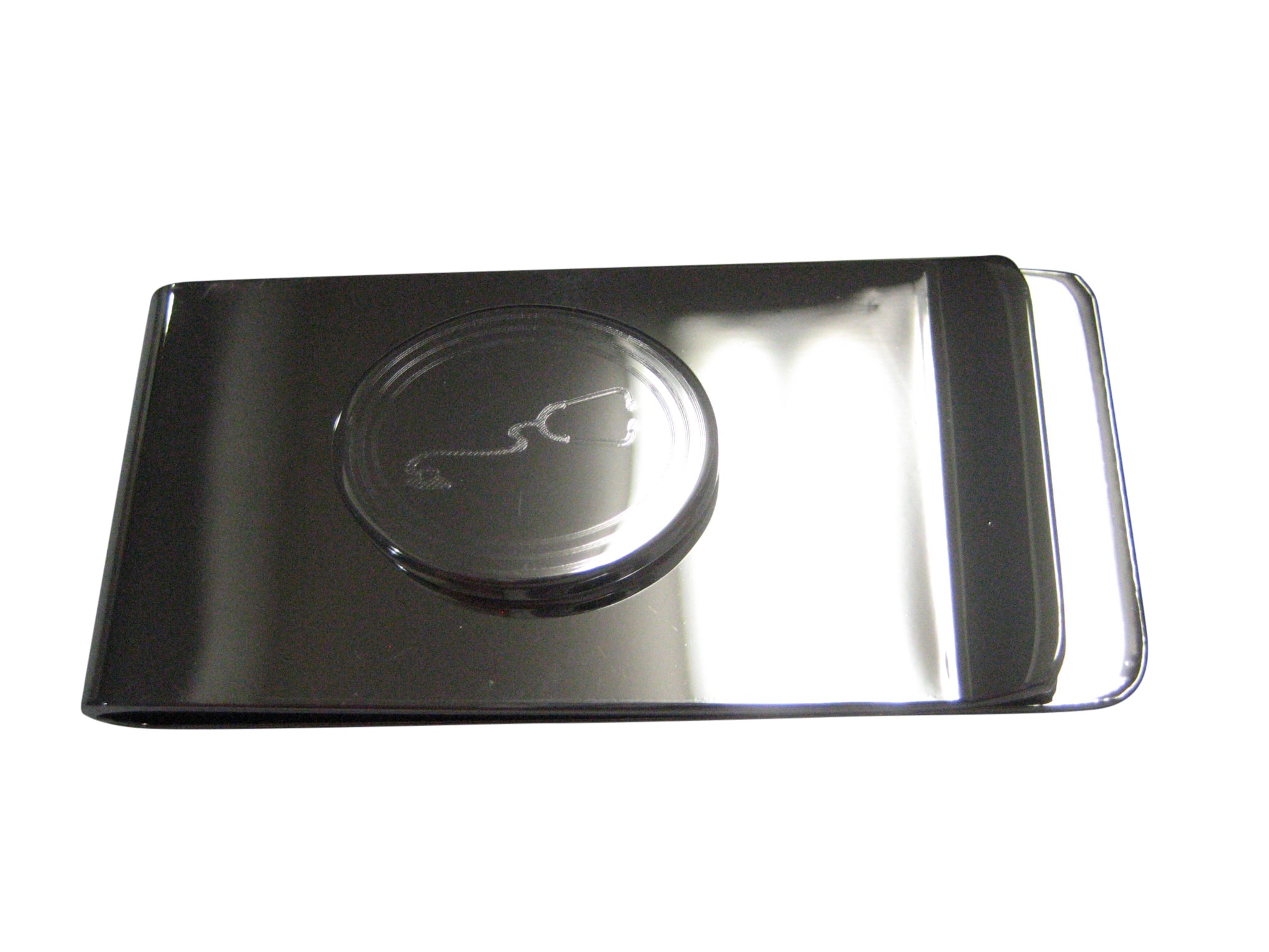 Silver Toned Etched Oval Medical Stethoscope Money Clip