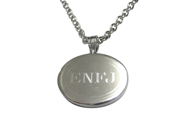Silver Toned Etched Oval Myers Briggs ENFJ Pendant Necklace