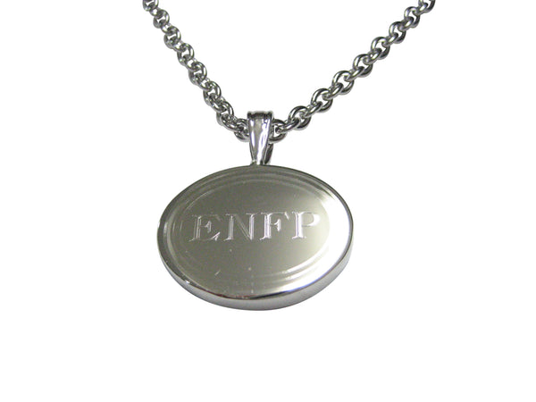 Silver Toned Etched Oval Myers Briggs ENFP Pendant Necklace