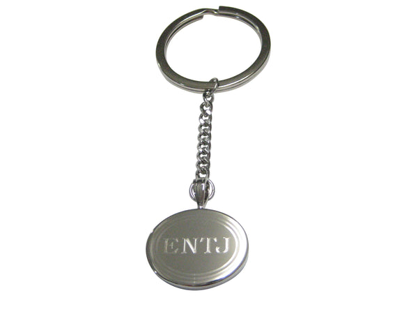Silver Toned Etched Oval Myers Briggs ENTJ Pendant Keychain