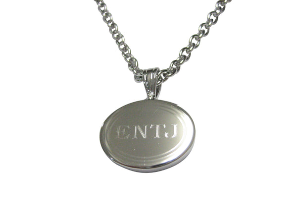 Silver Toned Etched Oval Myers Briggs ENTJ Pendant Necklace