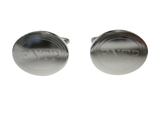 Silver Toned Etched Oval Myers Briggs ENTP Cufflinks