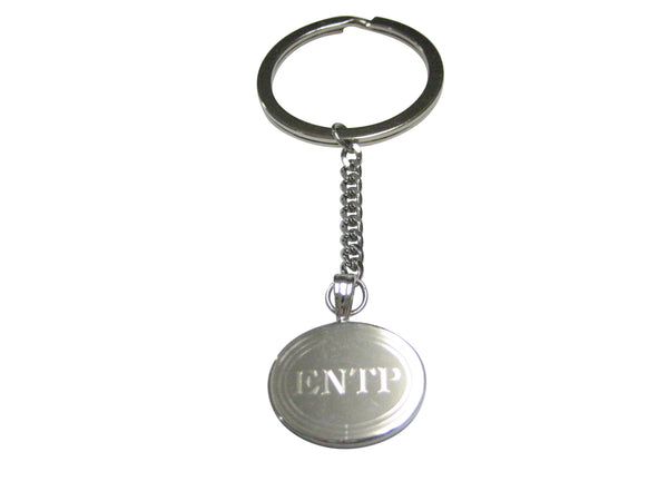 Silver Toned Etched Oval Myers Briggs ENTP Pendant Keychain