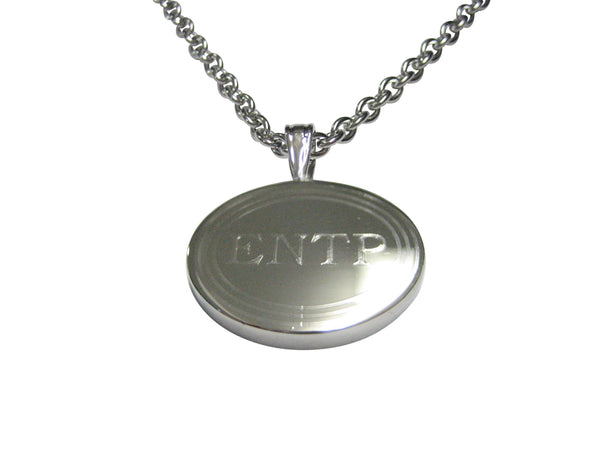Silver Toned Etched Oval Myers Briggs ENTP Pendant Necklace