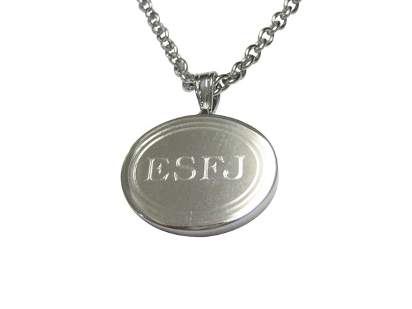 Silver Toned Etched Oval Myers Briggs ESFJ Pendant Necklace
