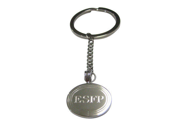 Silver Toned Etched Oval Myers Briggs ESFP Pendant Keychain