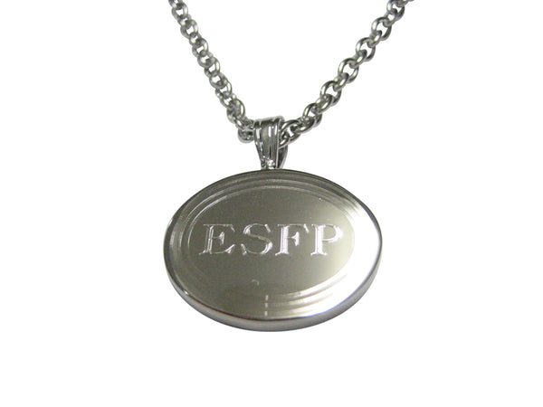 Silver Toned Etched Oval Myers Briggs ESFP Pendant Necklace
