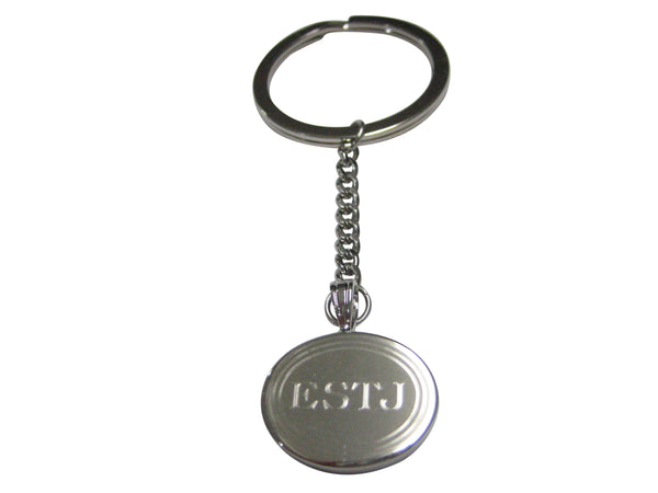 Silver Toned Etched Oval Myers Briggs ESTJ Pendant Keychain