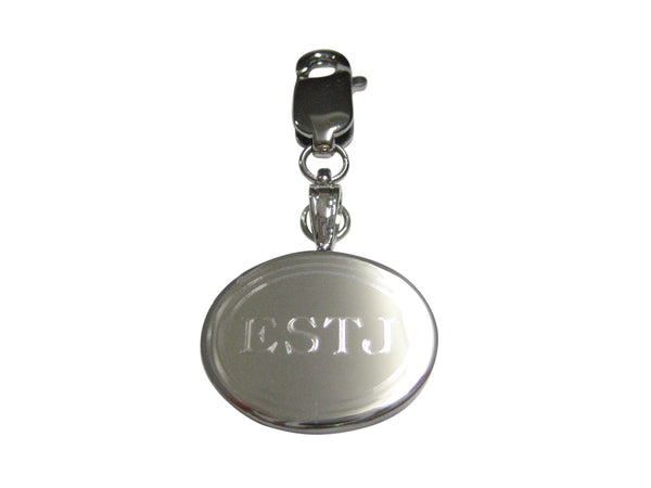 Silver Toned Etched Oval Myers Briggs ESTJ Pendant Zipper Pull Charm