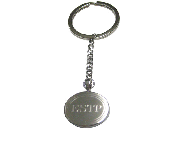 Silver Toned Etched Oval Myers Briggs ESTP Pendant Keychain