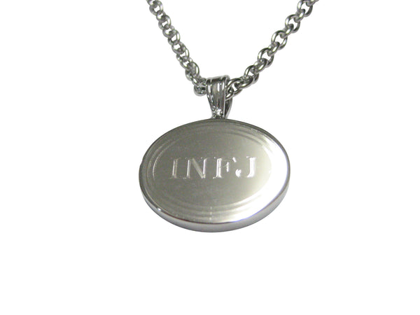 Silver Toned Etched Oval Myers Briggs INFJ Pendant Necklace