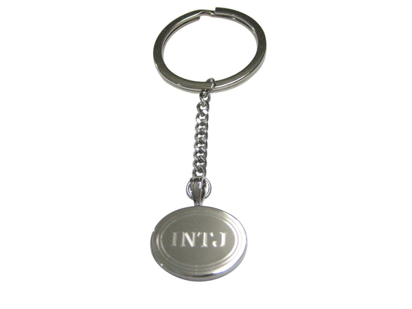 Silver Toned Etched Oval Myers Briggs INTJ Pendant Keychain