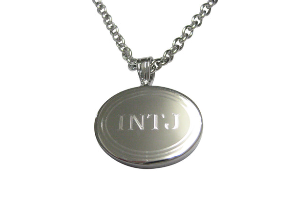 Silver Toned Etched Oval Myers Briggs INTJ Pendant Necklace