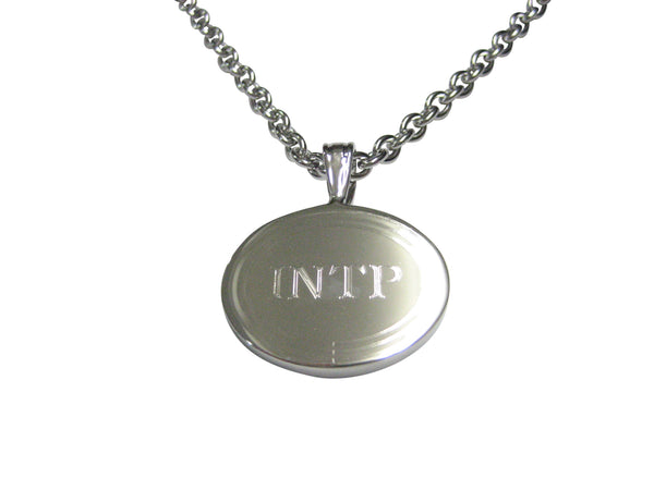 Silver Toned Etched Oval Myers Briggs INTP Pendant Necklace