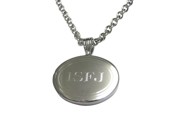 Silver Toned Etched Oval Myers Briggs ISFJ Pendant Necklace