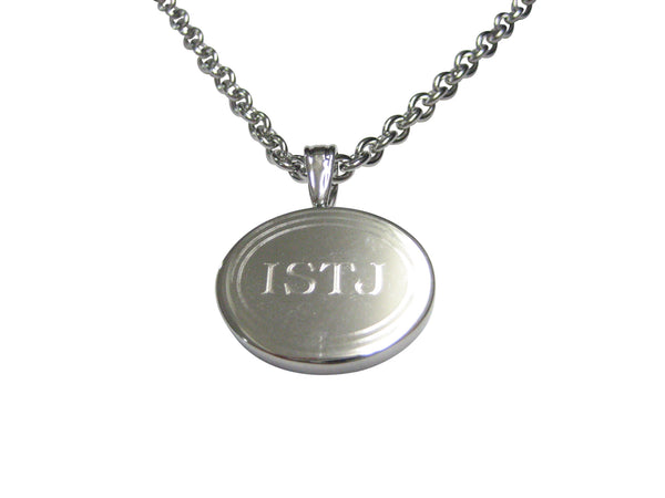 Silver Toned Etched Oval Myers Briggs ISTJ Pendant Necklace