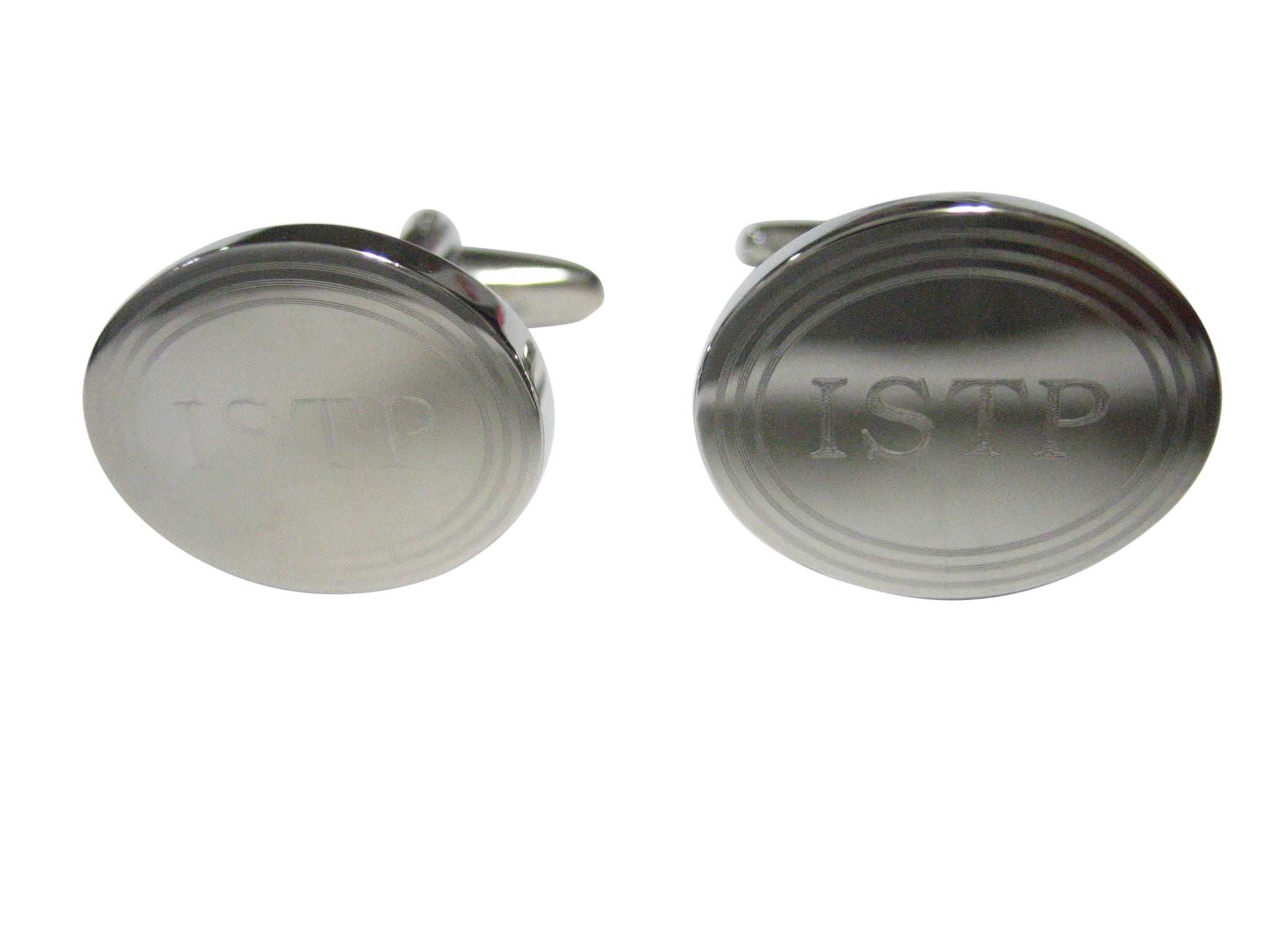 Silver Toned Etched Oval Myers Briggs ISTP Cufflinks