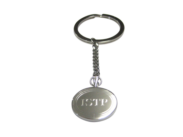 Silver Toned Etched Oval Myers Briggs ISTP Pendant Keychain