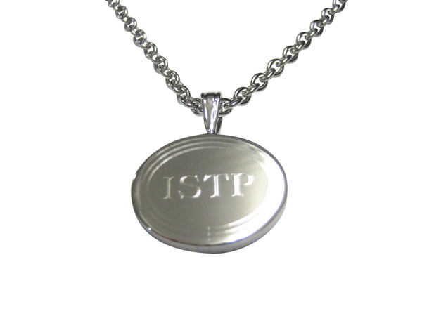 Silver Toned Etched Oval Myers Briggs ISTP Pendant Necklace
