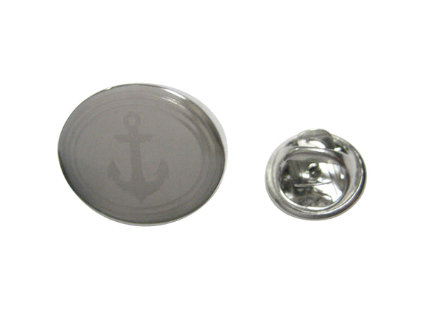 Silver Toned Etched Oval Nautical Anchor Lapel Pin