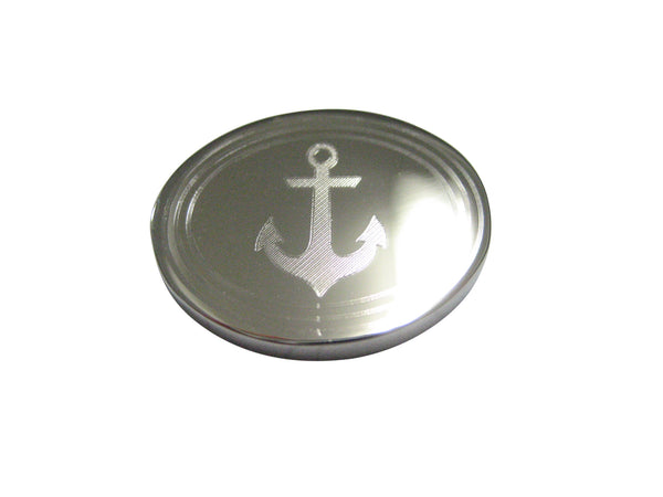 Silver Toned Etched Oval Nautical Anchor Magnet
