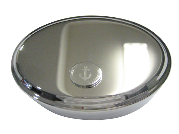 Silver Toned Etched Oval Nautical Anchor Oval Trinket Jewelry Box